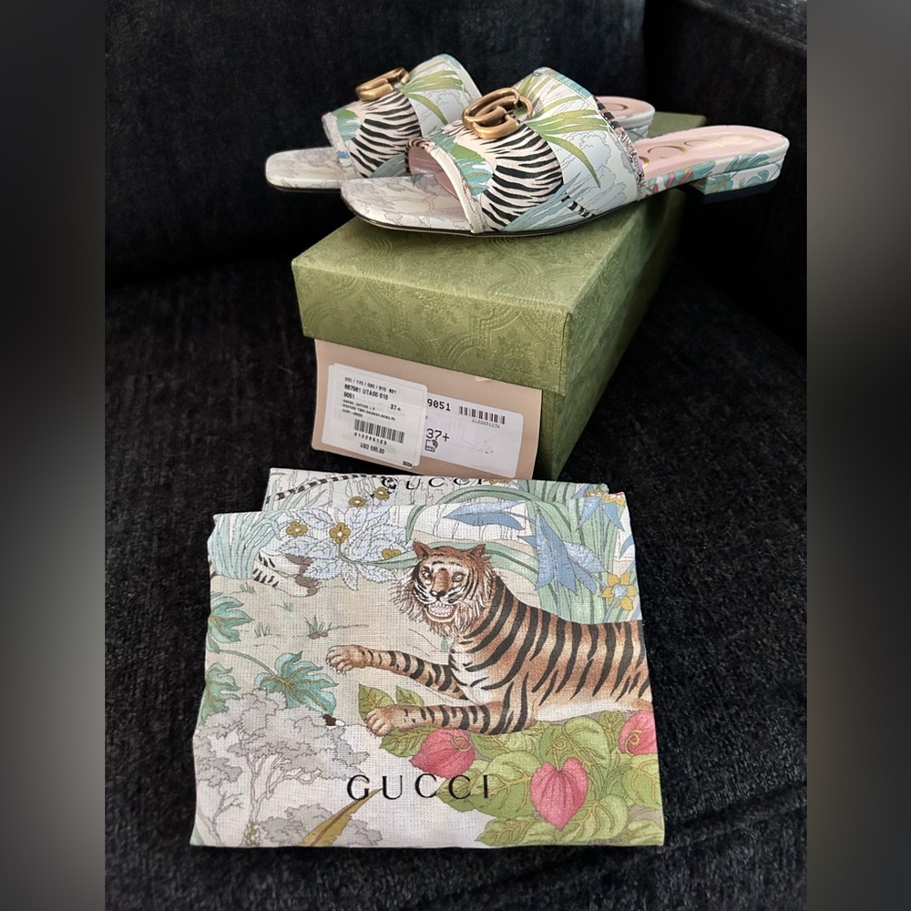 Gucci Wexford Leather Tiger Sandal size 37.5